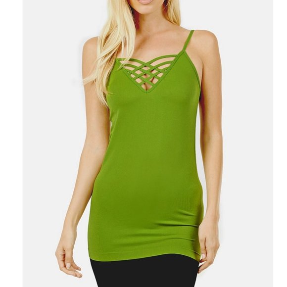 Seamless Lattice Front Cami - Adjustable Bra Strap - Solid Tank Top - Picture 1 of 4
